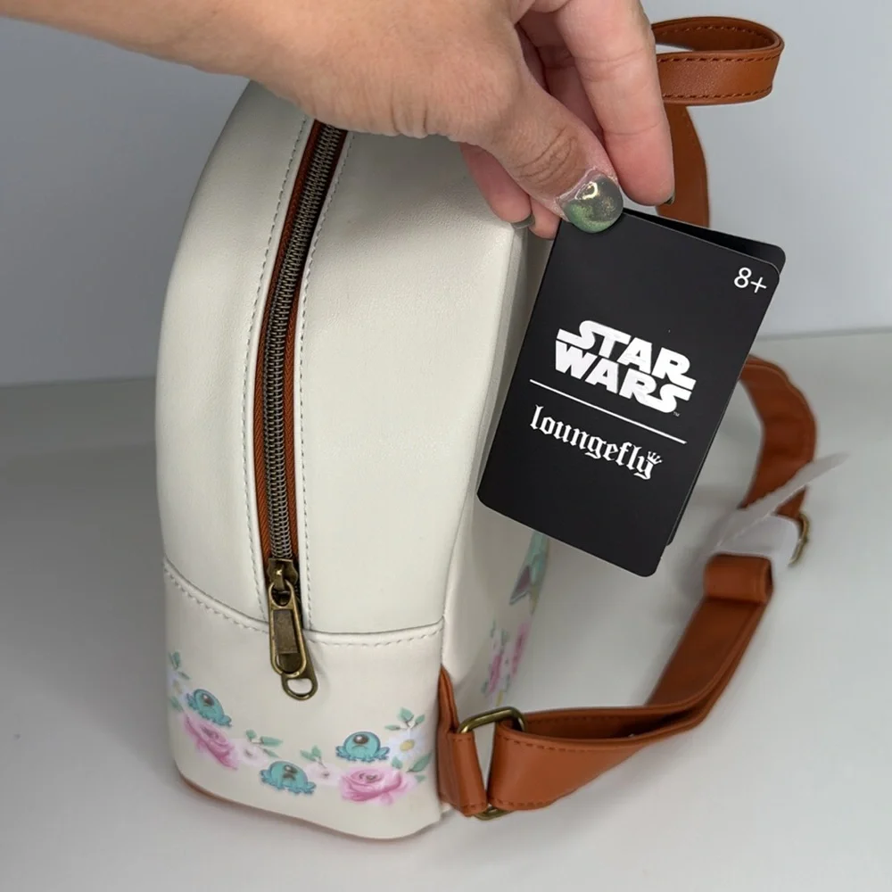 NWT Loungefly Star Wars The Mandalorian Grogu With Frogs & Flowers Mini Backpack